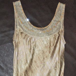 Old Navy Sequined Scoop Neck Embellished Stylized Leaf Pattern Silk Cami